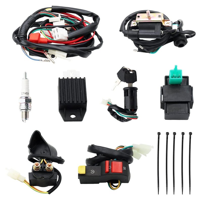 PRO BAT Full Wiring Harness Loom Solenoid Coil Regulator 50cc 70cc 90cc 110cc 125cc Dirt Pit Bike Electric Start Engine - Image 1
